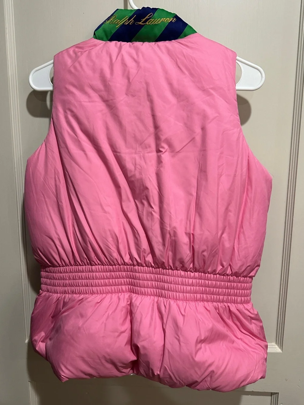 Ralph Lauren Pink Puffer Vest with Green & Navy Trim
